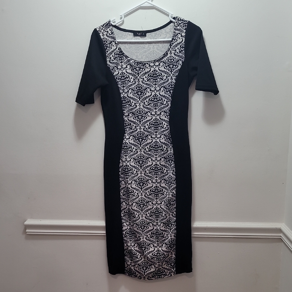Love J Black and White Patterned Midi Dress